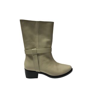 Legres Stacked-Heel Biker Boot in White Leather